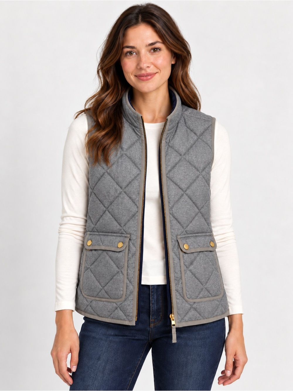 J.Crew Gray Diamond Quilted Vest – Size S